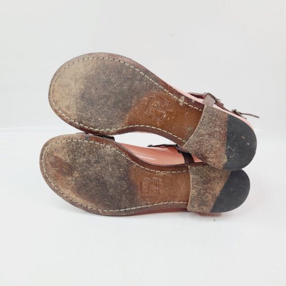 Frye Women's Brown Carson Leather Open Toe T-Strap Traditional Sandal Size 6.5M - Picture 5 of 7